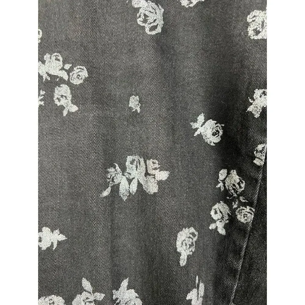 Michael Kors Izzy Cropped Skinny Black Jeans with Silver Flowers Size 16W